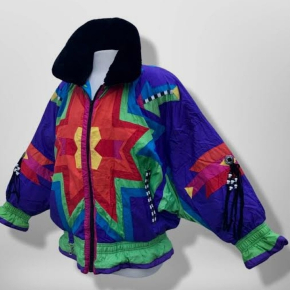 80’s 90’s Neiman Marcus Genuine Down Puffer Coat in Rainbow Apres Ski